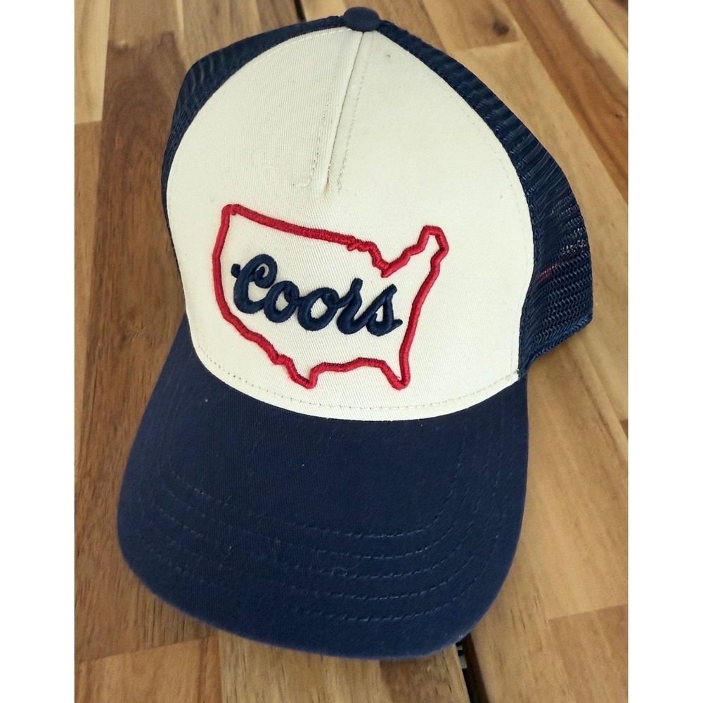 American Needle Coors Beer Trucker Hat Navy Cream USA Logo Snapback Mesh Cap
